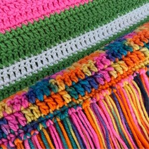 Handmade vibrant crochet bed or table runner